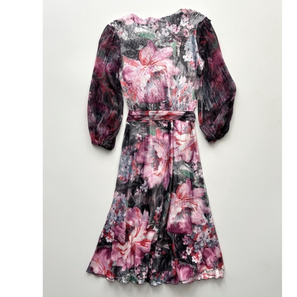Komarov Nwt Pink Annami Floral Belted Ruffled V Neck Dress Large L - Picture 8 of 8